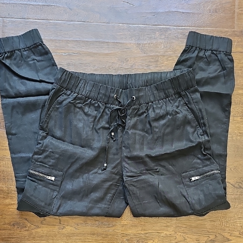 Black Cargo Jogger Pants with Zipper Pockets